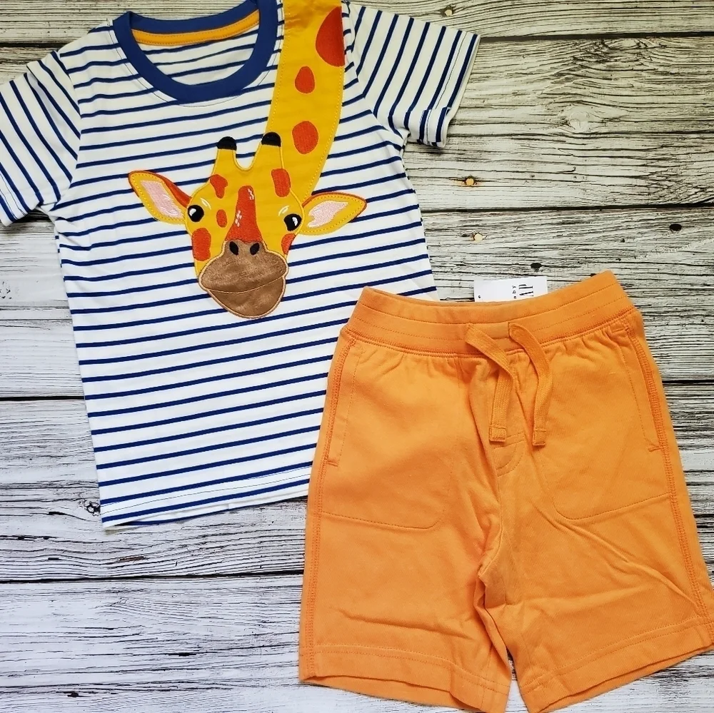 Boys Jungle Safari Summer Bundle Embroidered T-Shirts and Shorts Organic Cotton